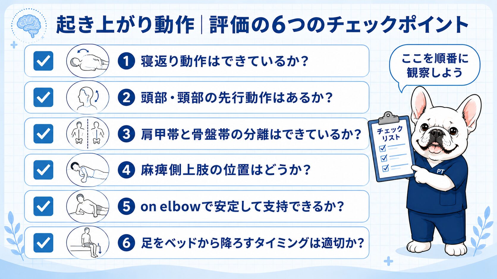 起き上がり動作評価の6つのチェックポイント